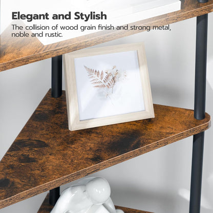 Corner Shelf Stand, Industrial 3-Tier Wall Corner Bookshelf with Metal Frame, Plant Display Shelf, Bookcase for Small Spaces, Living Room, Greige and Black BG30CJ01