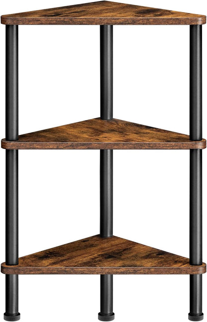 Corner Shelf Stand, Industrial 3-Tier Wall Corner Bookshelf with Metal Frame, Plant Display Shelf, Bookcase for Small Spaces, Living Room, Greige and Black BG30CJ01