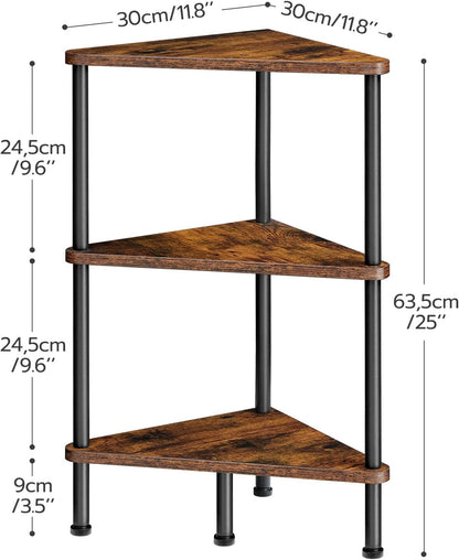 Corner Shelf Stand, Industrial 3-Tier Wall Corner Bookshelf with Metal Frame, Plant Display Shelf, Bookcase for Small Spaces, Living Room, Greige and Black BG30CJ01
