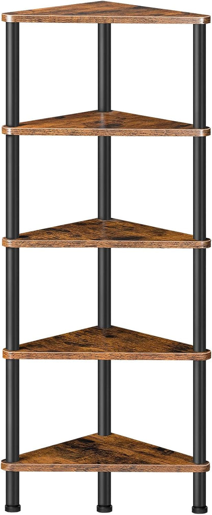 Corner Shelf Stand, Industrial 3-Tier Wall Corner Bookshelf with Metal Frame, Plant Display Shelf, Bookcase for Small Spaces, Living Room, Greige and Black BG30CJ01