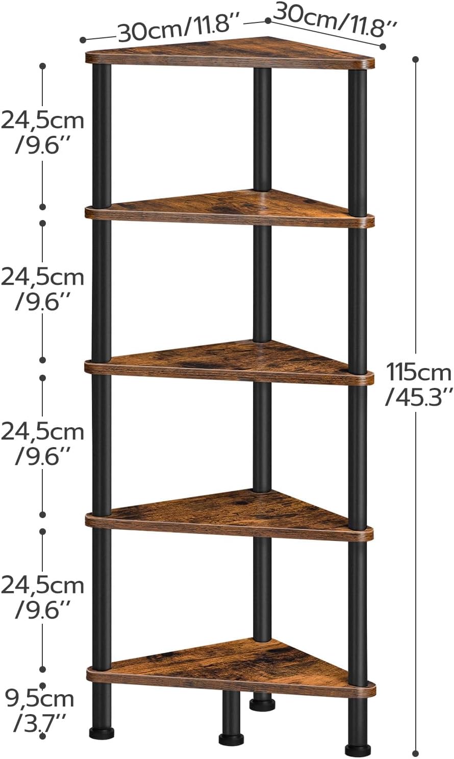Corner Shelf Stand, Industrial 3-Tier Wall Corner Bookshelf with Metal Frame, Plant Display Shelf, Bookcase for Small Spaces, Living Room, Greige and Black BG30CJ01