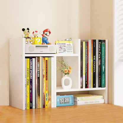 Desktop Shelf Organizer, Adjustable Wood Office Storage Rack, Counter Display Small Bookshelf for Home/Office/School(White)