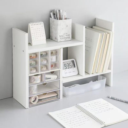 Desktop Shelf Organizer, Adjustable Wood Office Storage Rack, Counter Display Small Bookshelf for Home/Office/School(White)