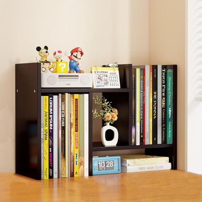 Desktop Shelf Organizer, Adjustable Wood Office Storage Rack, Counter Display Small Bookshelf for Home/Office/School(White)