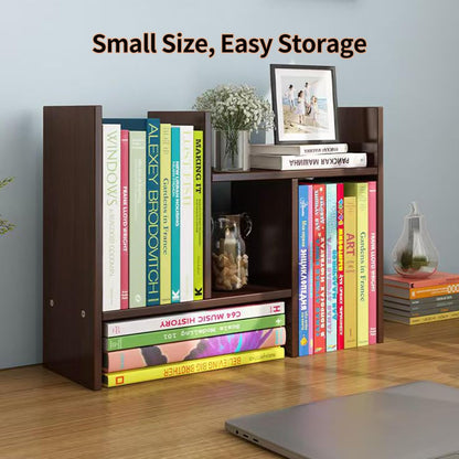 Desktop Shelf Organizer, Adjustable Wood Office Storage Rack, Counter Display Small Bookshelf for Home/Office/School(White)