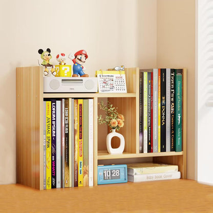 Desktop Shelf Organizer, Adjustable Wood Office Storage Rack, Counter Display Small Bookshelf for Home/Office/School(White)