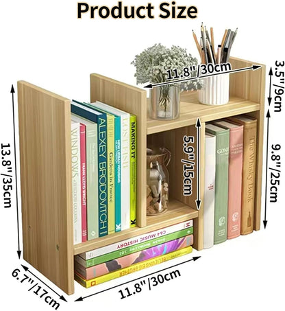 Desktop Shelf Organizer, Adjustable Wood Office Storage Rack, Counter Display Small Bookshelf for Home/Office/School(White)