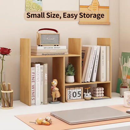 Desktop Shelf Organizer, Adjustable Wood Office Storage Rack, Counter Display Small Bookshelf for Home/Office/School(White)