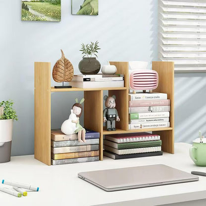 Desktop Shelf Organizer, Adjustable Wood Office Storage Rack, Counter Display Small Bookshelf for Home/Office/School(White)
