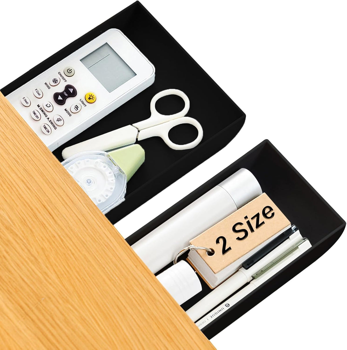 2 Packs Under Desk Drawers, Slide Out Drawer Attachment, Plastic Desk Accessories & Workspace Organizers, Self-Adhesive Hidden Desktop Pen Holder for Office School Home (White)