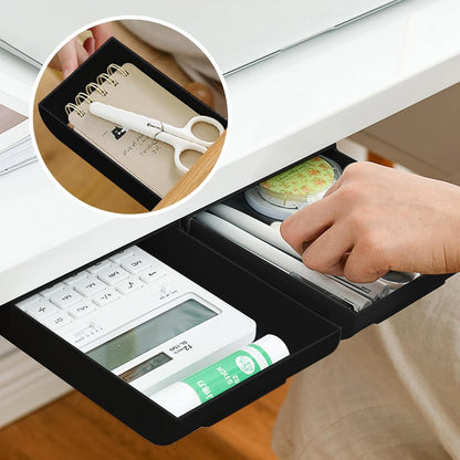 2 Packs Under Desk Drawers, Slide Out Drawer Attachment, Plastic Desk Accessories & Workspace Organizers, Self-Adhesive Hidden Desktop Pen Holder for Office School Home (White)