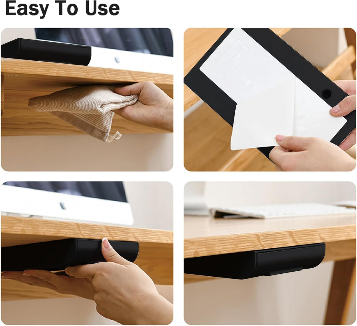 2 Packs Under Desk Drawers, Slide Out Drawer Attachment, Plastic Desk Accessories & Workspace Organizers, Self-Adhesive Hidden Desktop Pen Holder for Office School Home (White)