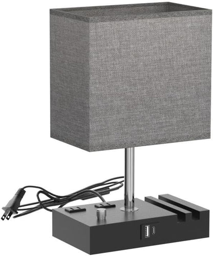 Bedside Table Lamp for Bedroom Nightstand - Stepless Dimmable, 2 AC Outlets