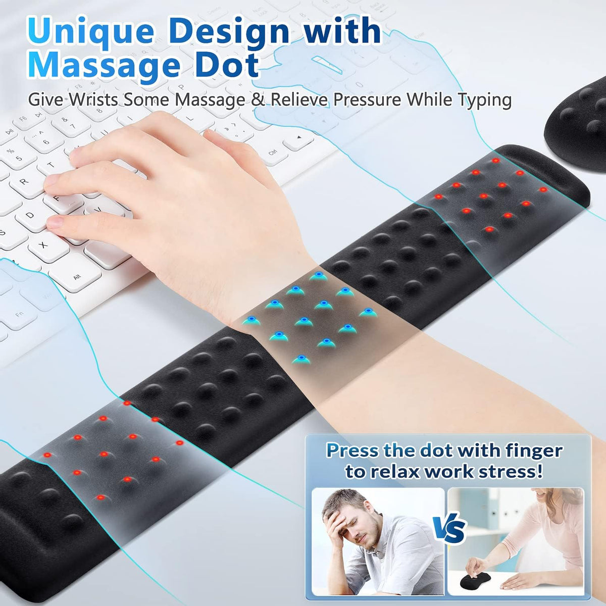 Large Smooth Superfine Fibre Memory Foam Ergonomic Mouse Pad Wrist Rest Support Mousepad with Nonslip Base for Laptop, Computer, Gaming&Office