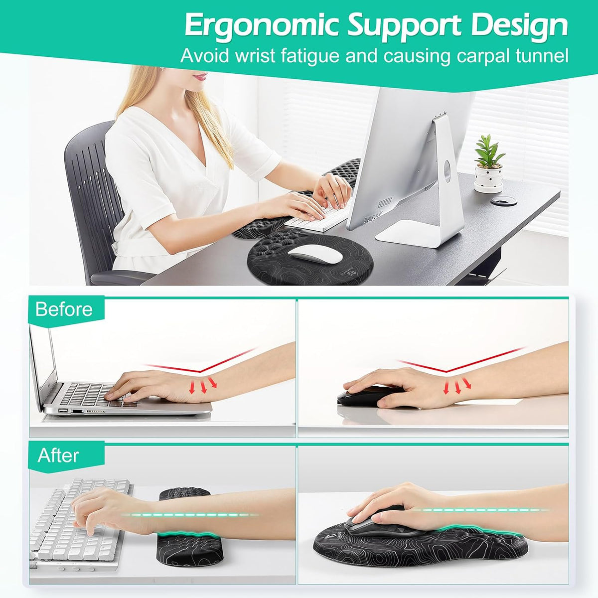Large Smooth Superfine Fibre Memory Foam Ergonomic Mouse Pad Wrist Rest Support Mousepad with Nonslip Base for Laptop, Computer, Gaming&Office