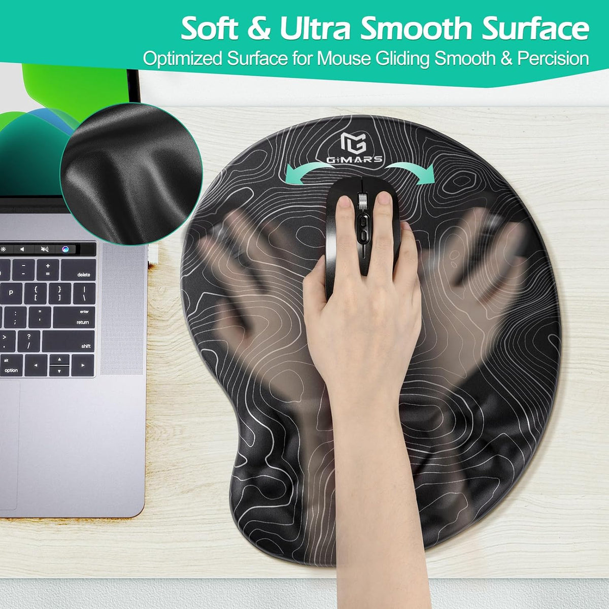 Large Smooth Superfine Fibre Memory Foam Ergonomic Mouse Pad Wrist Rest Support Mousepad with Nonslip Base for Laptop, Computer, Gaming&Office