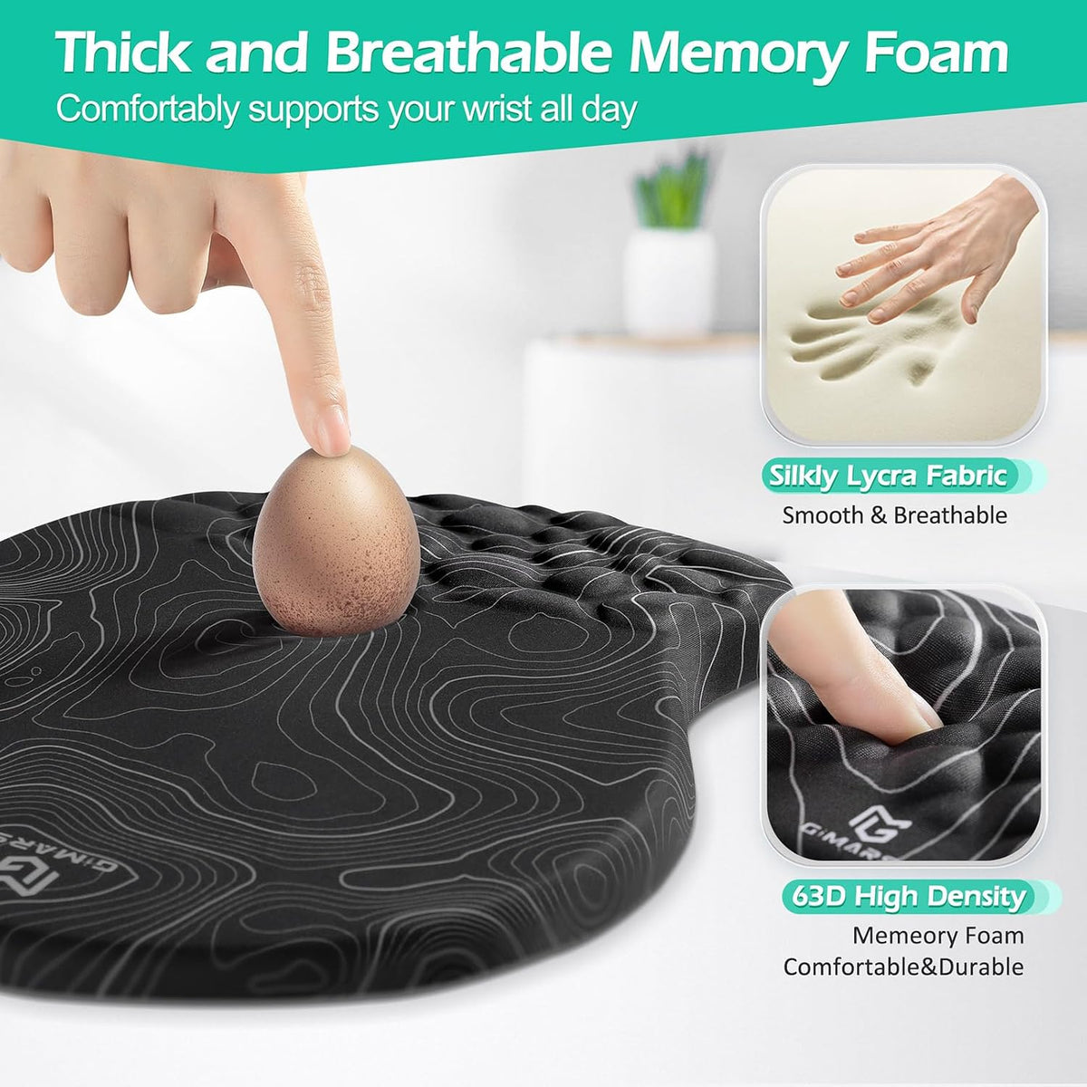 Large Smooth Superfine Fibre Memory Foam Ergonomic Mouse Pad Wrist Rest Support Mousepad with Nonslip Base for Laptop, Computer, Gaming&Office