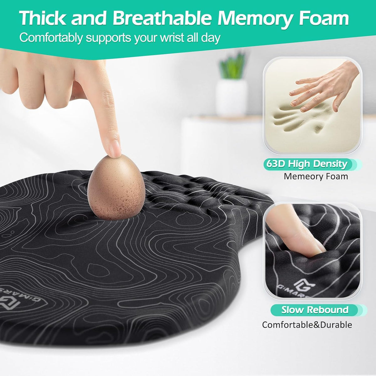 Large Smooth Superfine Fibre Memory Foam Ergonomic Mouse Pad Wrist Rest Support Mousepad with Nonslip Base for Laptop, Computer, Gaming&Office