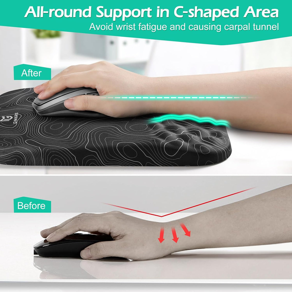 Large Smooth Superfine Fibre Memory Foam Ergonomic Mouse Pad Wrist Rest Support Mousepad with Nonslip Base for Laptop, Computer, Gaming&Office