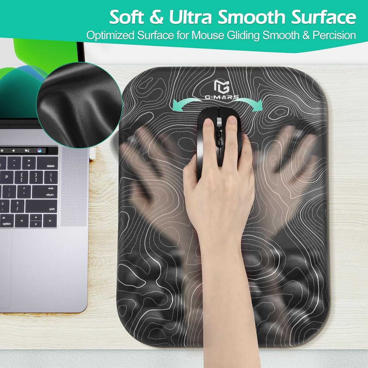 Large Smooth Superfine Fibre Memory Foam Ergonomic Mouse Pad Wrist Rest Support Mousepad with Nonslip Base for Laptop, Computer, Gaming&Office