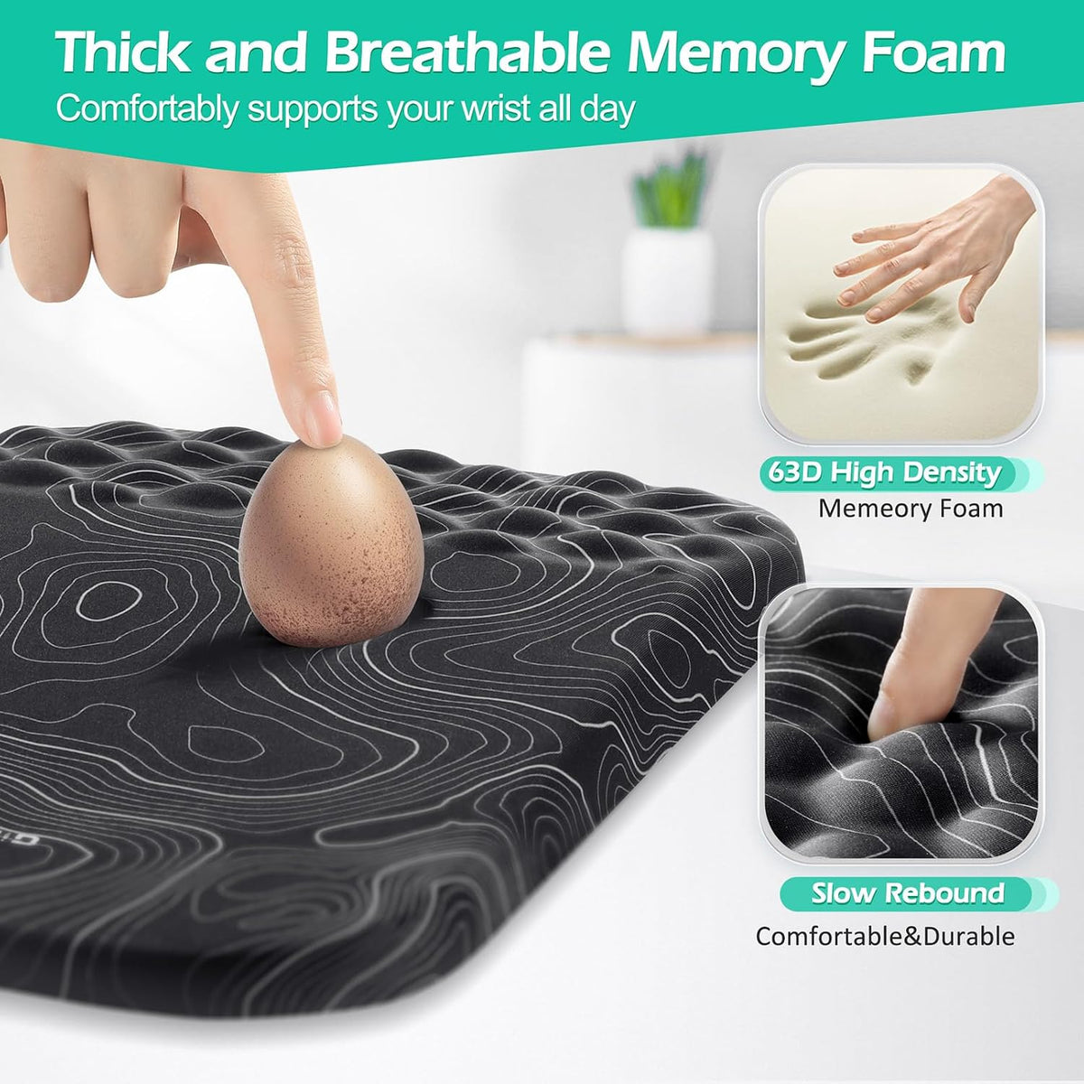 Large Smooth Superfine Fibre Memory Foam Ergonomic Mouse Pad Wrist Rest Support Mousepad with Nonslip Base for Laptop, Computer, Gaming&Office