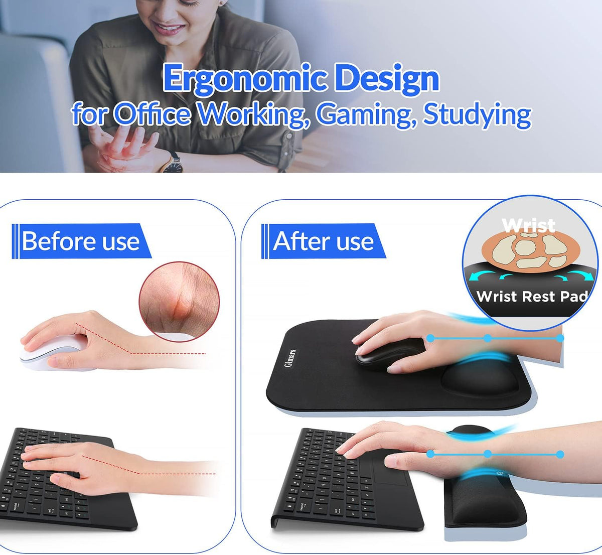 Large Smooth Superfine Fibre Memory Foam Ergonomic Mouse Pad Wrist Rest Support Mousepad with Nonslip Base for Laptop, Computer, Gaming&Office