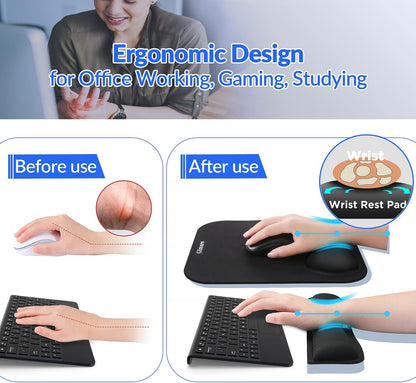 Large Smooth Superfine Fibre Memory Foam Ergonomic Mouse Pad Wrist Rest Support Mousepad with Nonslip Base for Laptop, Computer, Gaming&Office