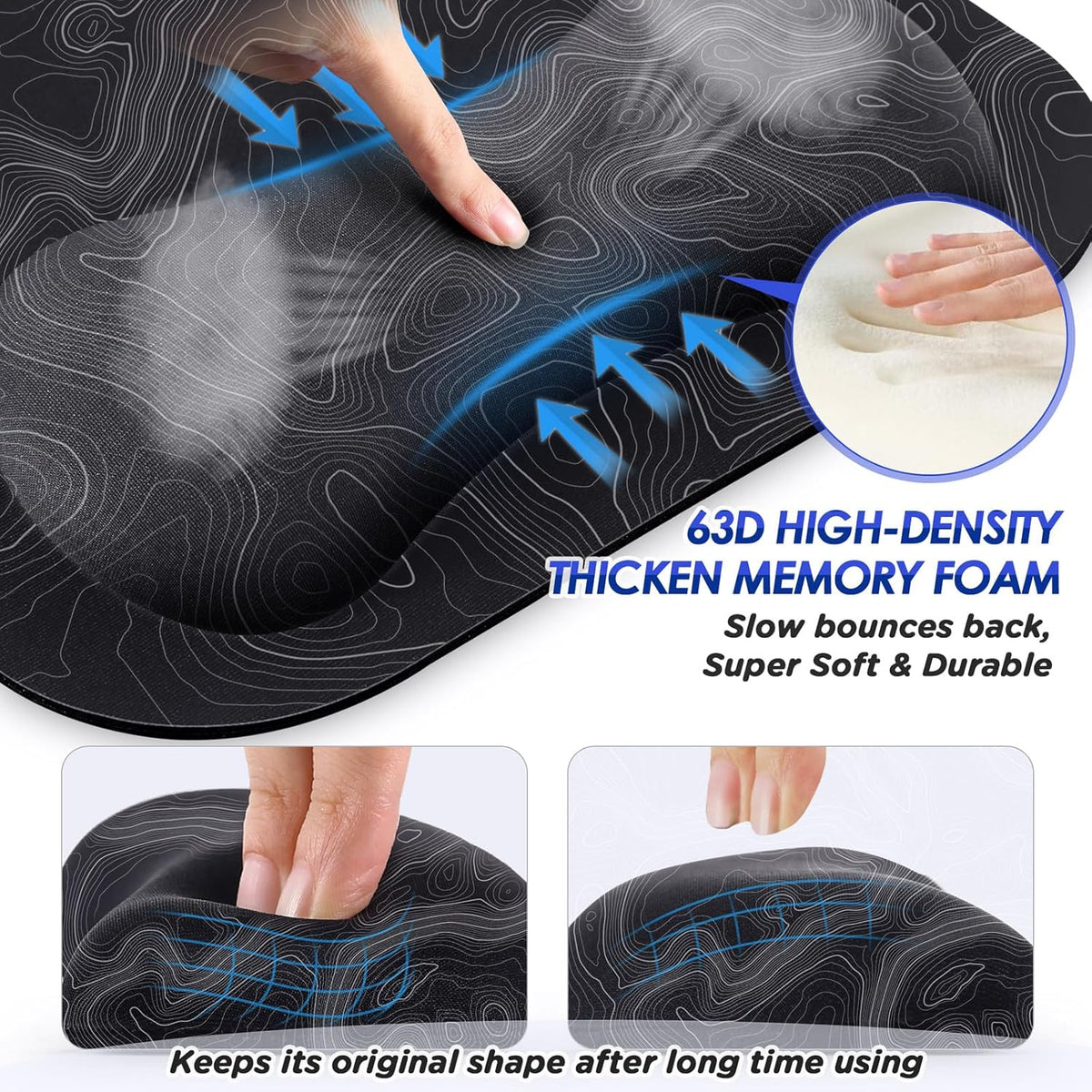 Large Smooth Superfine Fibre Memory Foam Ergonomic Mouse Pad Wrist Rest Support Mousepad with Nonslip Base for Laptop, Computer, Gaming&Office