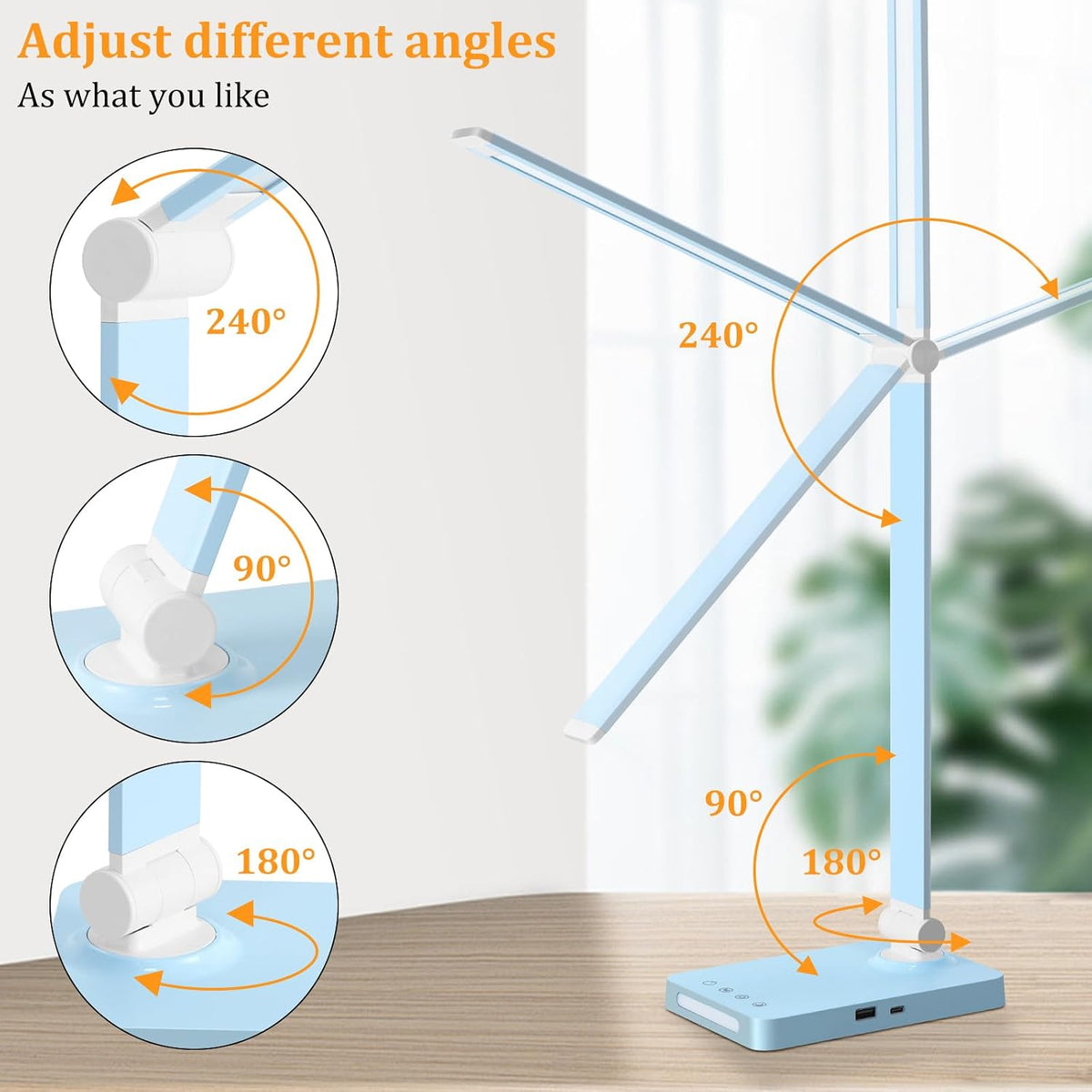 LED Desk Lamp with USB Ports,Touch Desk Lamps for Home Office with 5 Modes