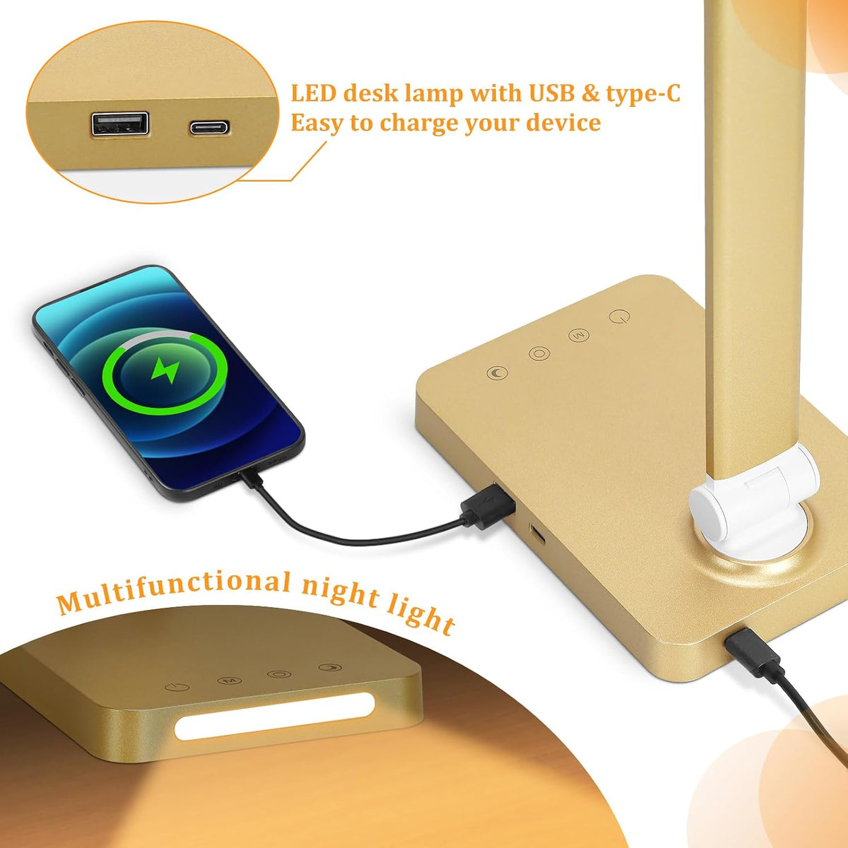 LED Desk Lamp with USB Ports,Touch Desk Lamps for Home Office with 5 Modes