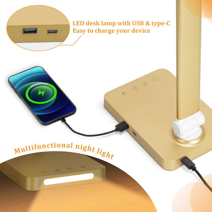 LED Desk Lamp with USB Ports,Touch Desk Lamps for Home Office with 5 Modes