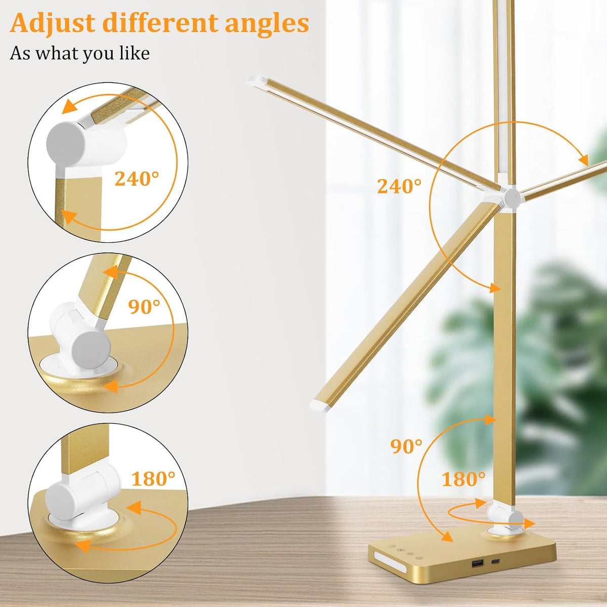LED Desk Lamp with USB Ports,Touch Desk Lamps for Home Office with 5 Modes