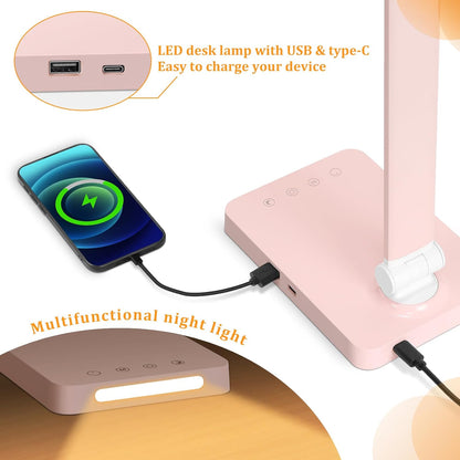 LED Desk Lamp with USB Ports,Touch Desk Lamps for Home Office with 5 Modes