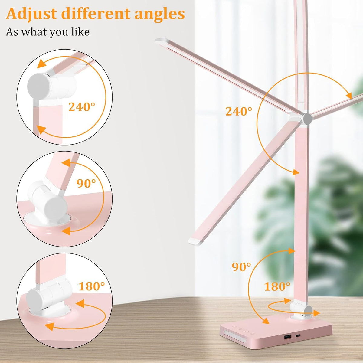 LED Desk Lamp with USB Ports,Touch Desk Lamps for Home Office with 5 Modes
