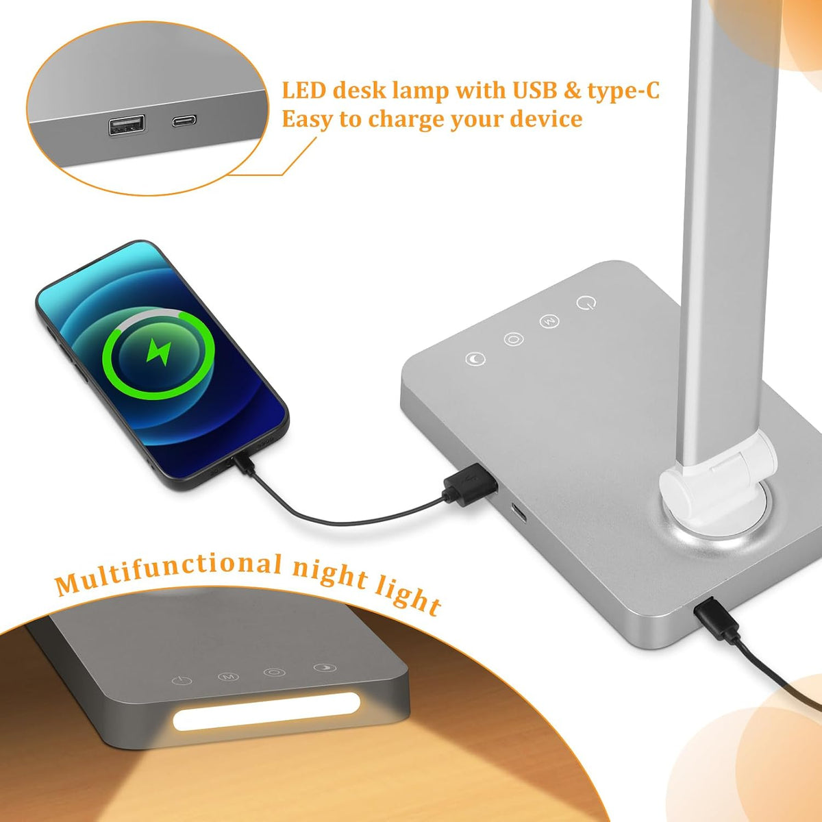 LED Desk Lamp with USB Ports,Touch Desk Lamps for Home Office with 5 Modes