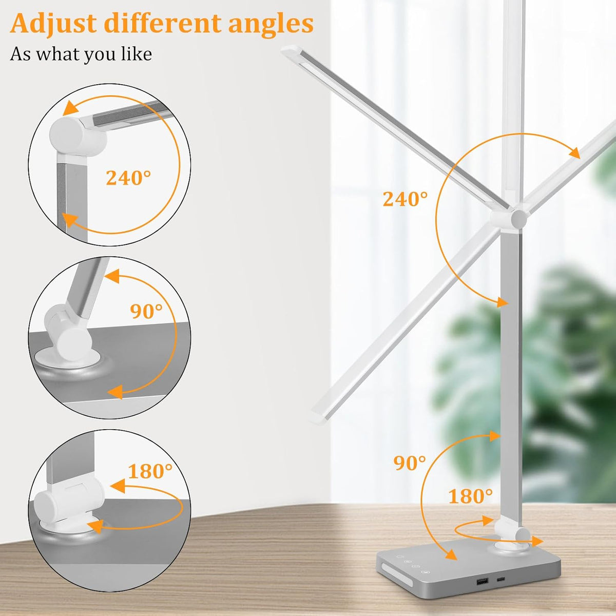 LED Desk Lamp with USB Ports,Touch Desk Lamps for Home Office with 5 Modes