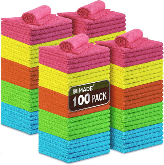 Microfiber Cleaning Cloth, 100PK Commercial Grade Work Rags