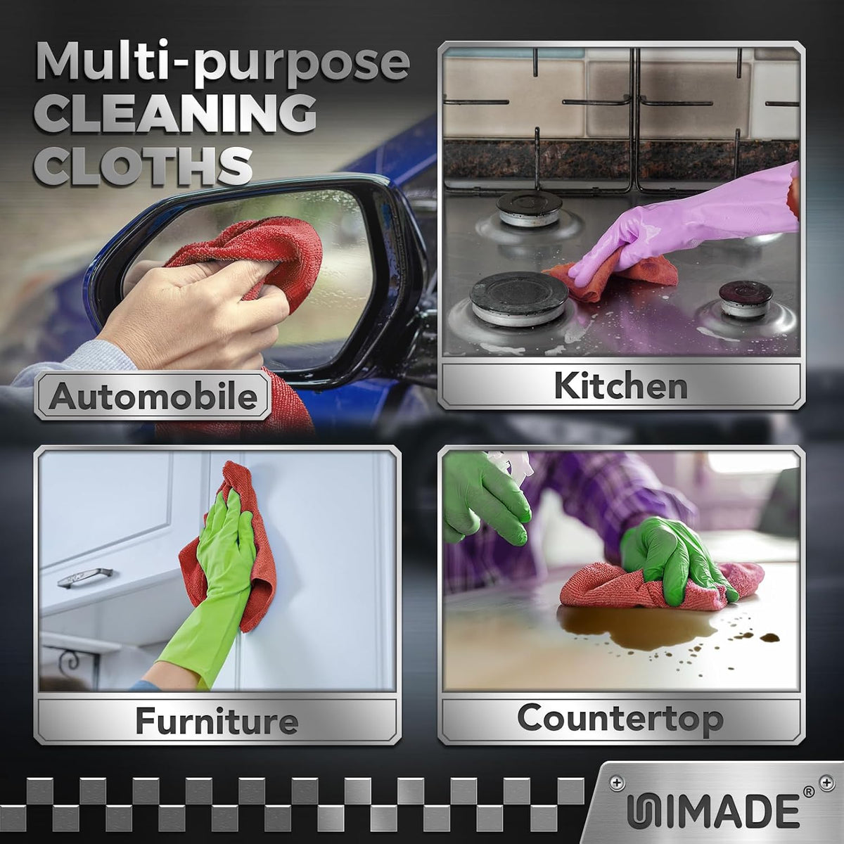 Microfiber Cleaning Cloth, 100PK Commercial Grade Work Rags
