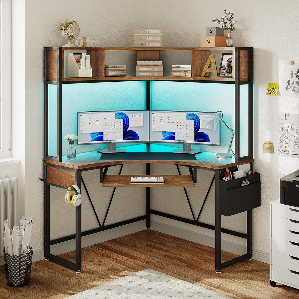 39" Spacious Corner Desk with Hutch, Storage for Small Space