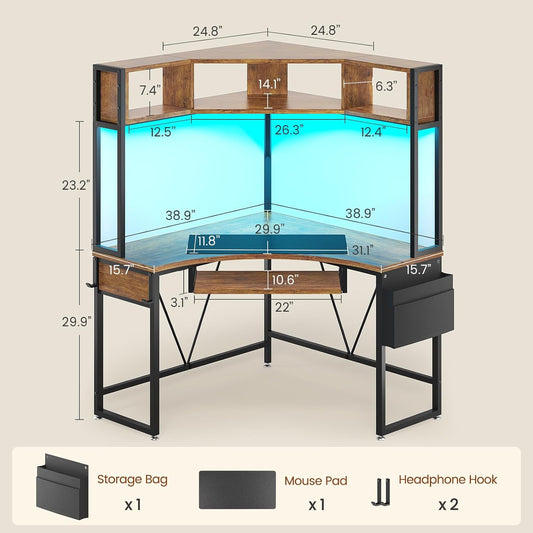 39" Spacious Corner Desk with Hutch, Storage for Small Space