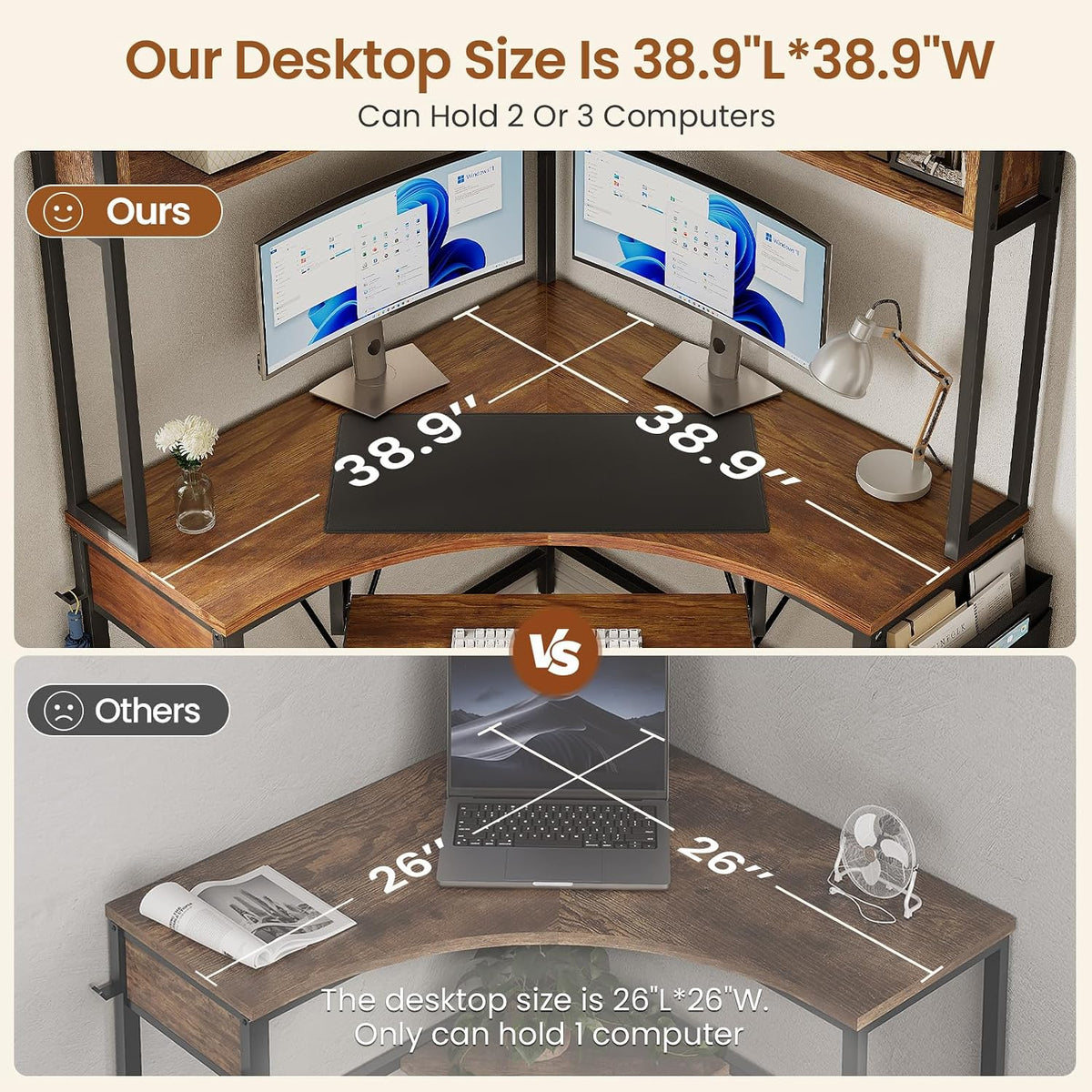 39" Spacious Corner Desk with Hutch, Storage for Small Space