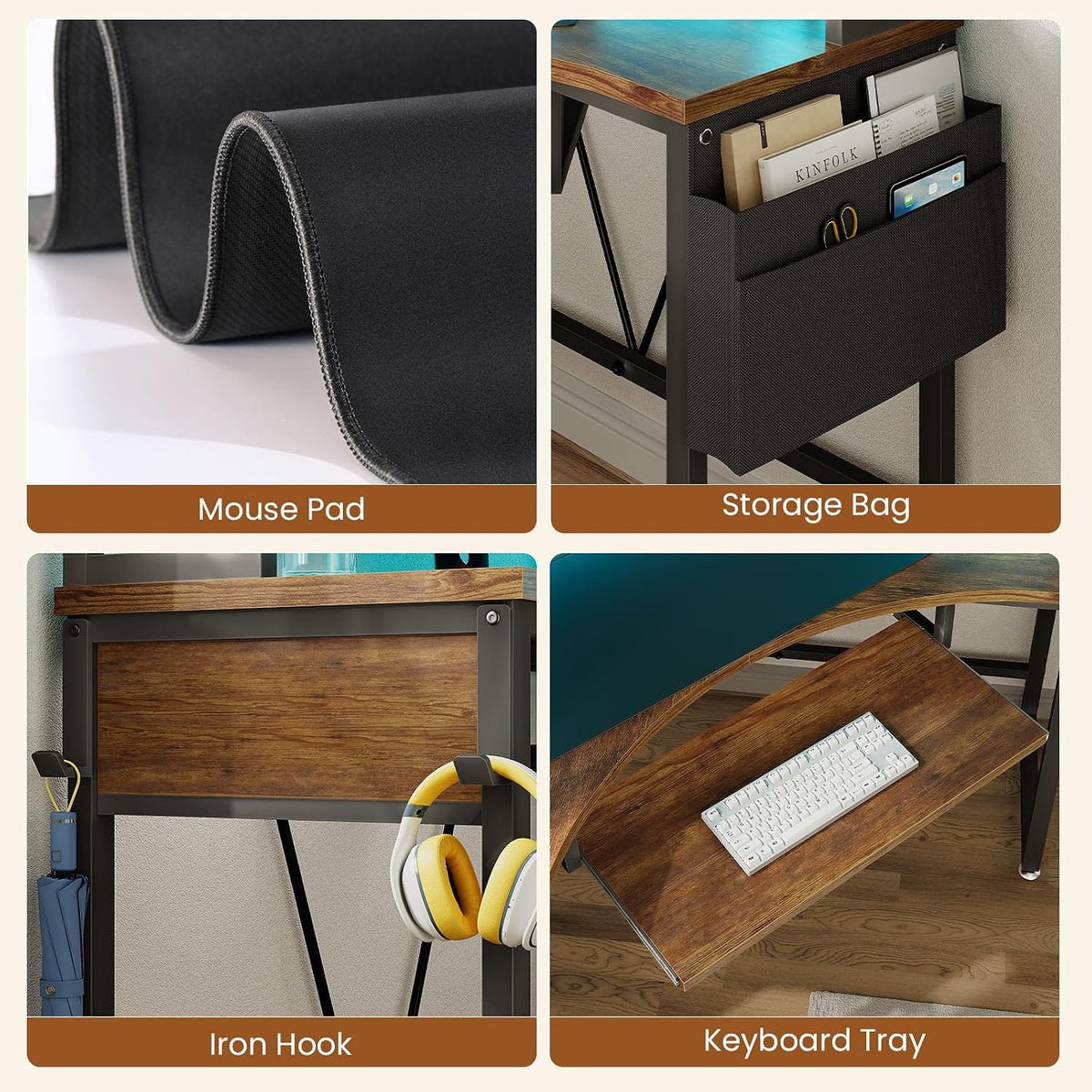 39" Spacious Corner Desk with Hutch, Storage for Small Space