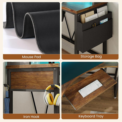 39" Spacious Corner Desk with Hutch, Storage for Small Space