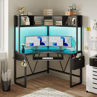39" Spacious Corner Desk with Hutch, Storage for Small Space