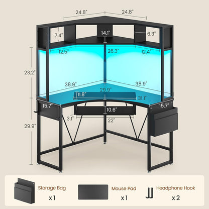 39" Spacious Corner Desk with Hutch, Storage for Small Space