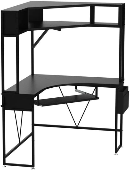 39" Spacious Corner Desk with Hutch, Storage for Small Space