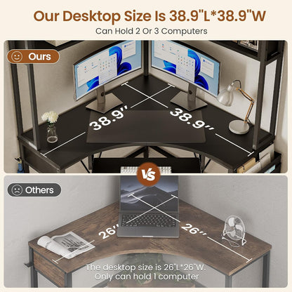 39" Spacious Corner Desk with Hutch, Storage for Small Space