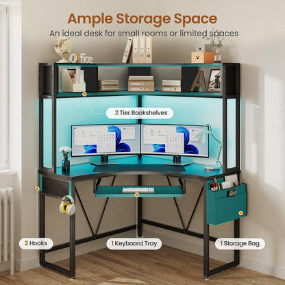 39" Spacious Corner Desk with Hutch, Storage for Small Space