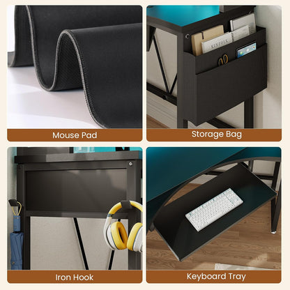 39" Spacious Corner Desk with Hutch, Storage for Small Space