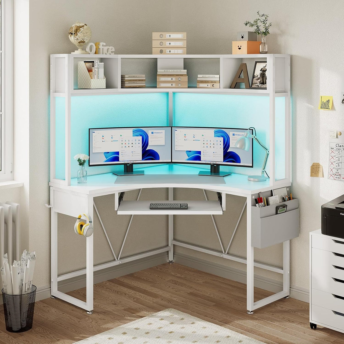 39" Spacious Corner Desk with Hutch, Storage for Small Space